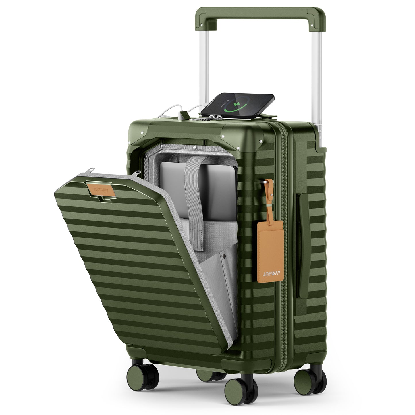Joyway Front Opening Cover Carry-on Luggage Side Hooks TSA Lock Spinner Wheels YKK Zippers,PC material TR017