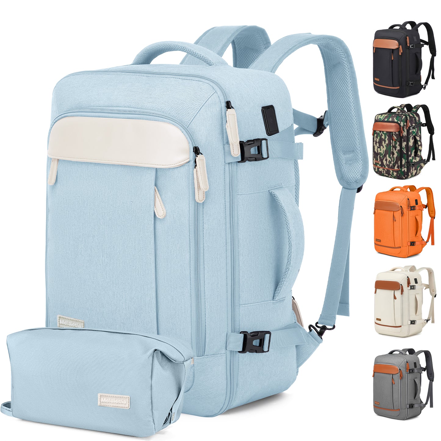 Melalenia 2PCS Waterproof Airline Aprroved Carry-on Travel Backpack with Toiletry Bag USB Port Comfortable
