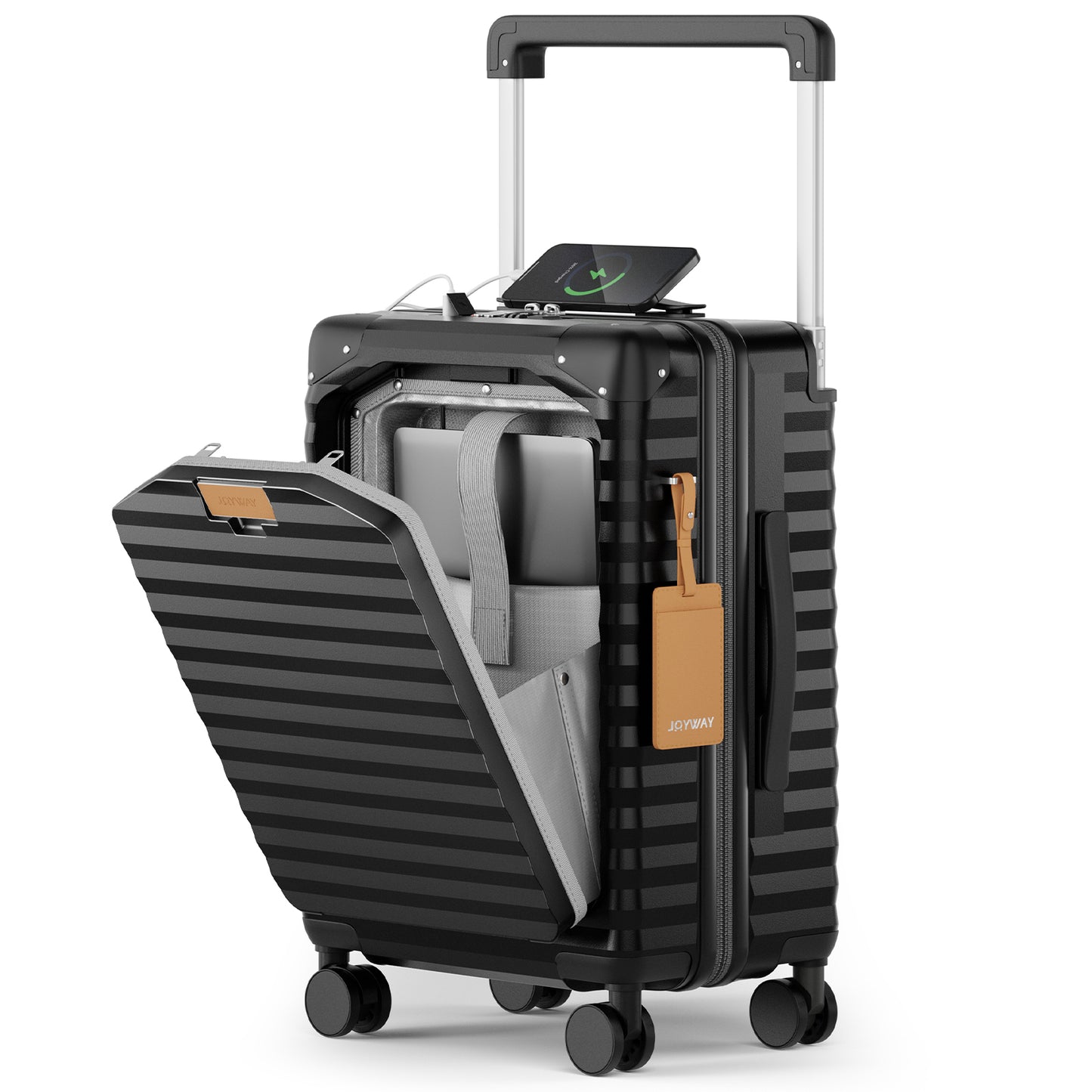 Joyway Front Opening Cover Carry-on Luggage Side Hooks TSA Lock Spinner Wheels YKK Zippers，PC material TR017