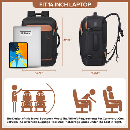 Melalenia 2PCS Mochila de viaje de mano impermeable aprobada por aerolíneas con bolsa de aseo, puerto USB, cómoda