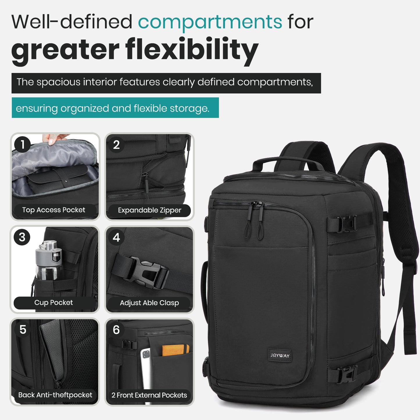 Joyway Travel Backpack for Women & Men Large Capacity Carry On Backpack with Shoe Compartment Waterproof Weekender Bag Laptop Backpack with Wide Opening Overnight Bag for Travel Work Gym