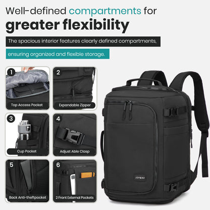 Mochila de viaje Joyway para mujeres y hombres, mochila de gran capacidad con compartimento para zapatos, bolsa de fin de semana impermeable, mochila para portátil con apertura amplia, bolsa de viaje para pernoctaciones, trabajo y gimnasio.