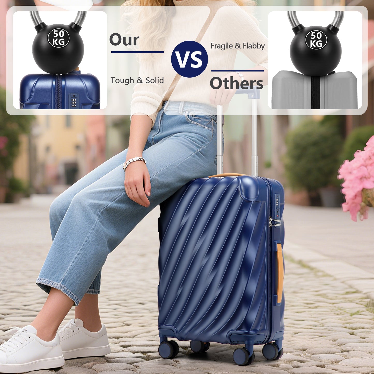 Joyway 5-Piece Luggage Set PC Ultra-Hard Shell Lightweight Suitcase TSA Lock Brake Spinner Wheels (20/24/29) with Backpack Black TR025