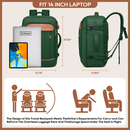 Melalenia 2PCS Mochila de viaje de mano impermeable aprobada por aerolíneas con bolsa de aseo, puerto USB, cómoda
