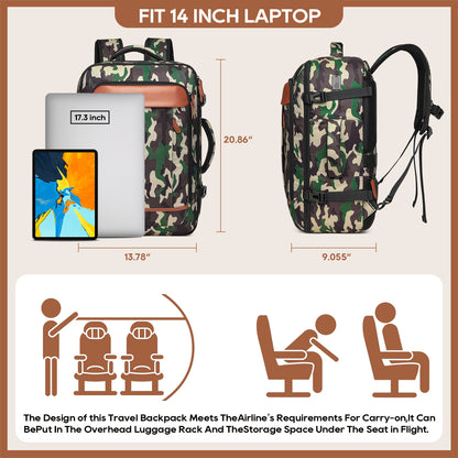 Melalenia 2PCS Mochila de viaje de mano impermeable aprobada por aerolíneas con bolsa de aseo, puerto USB, cómoda