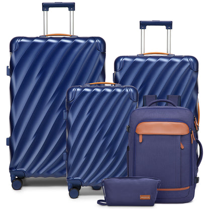 Juego de equipaje de 5 piezas Joyway PC de carcasa rígida ultraligera con cerradura TSA y ruedas giratorias con freno (20/24/29) con mochila, negro TR025