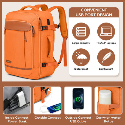 Melalenia 2PCS Mochila de viaje de mano impermeable aprobada por aerolíneas con bolsa de aseo, puerto USB, cómoda