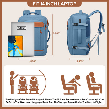 Melalenia 2PCS Mochila de viaje de mano impermeable aprobada por aerolíneas con bolsa de aseo, puerto USB, cómoda