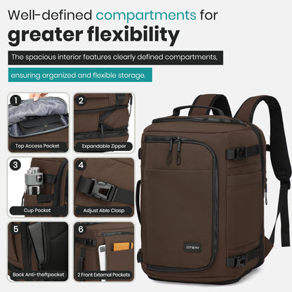 Mochila de viaje Joyway para mujeres y hombres, mochila de gran capacidad con compartimento para zapatos, bolsa de fin de semana impermeable, mochila para portátil con apertura amplia, bolsa de viaje para pernoctaciones, trabajo y gimnasio.