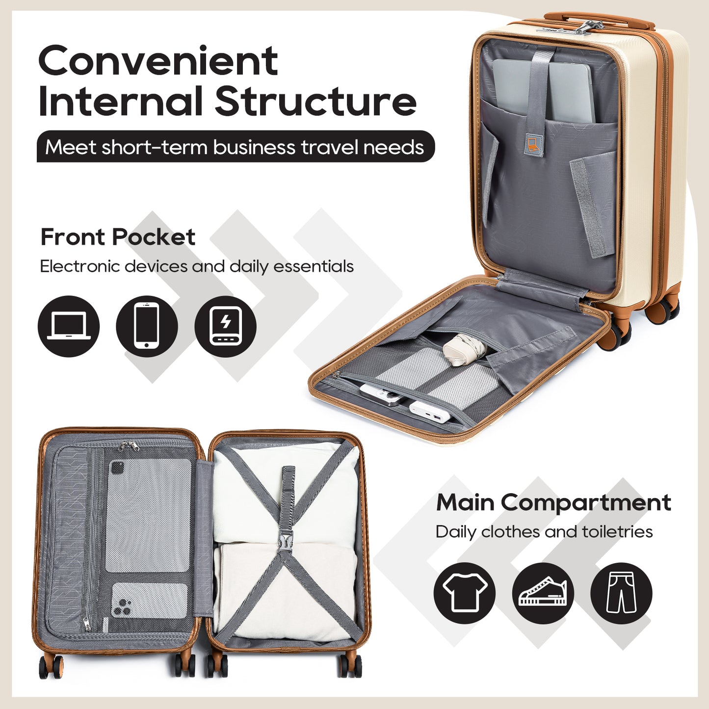 20-inch lightweight and durable ABS luggage set with three pieces, featuring silent universal wheels, shockproof design, making it an excellent travel companionTR021