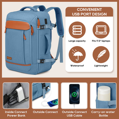Melalenia 2PCS Mochila de viaje de mano impermeable aprobada por aerolíneas con bolsa de aseo, puerto USB, cómoda