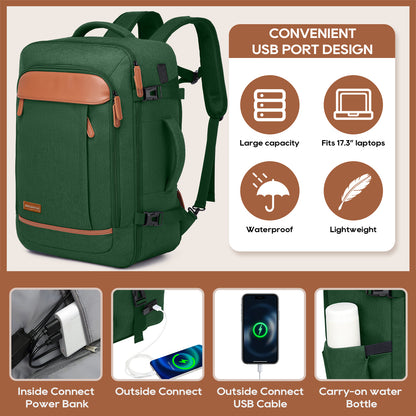 Melalenia 2PCS Mochila de viaje de mano impermeable aprobada por aerolíneas con bolsa de aseo, puerto USB, cómoda