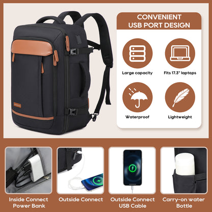 Melalenia 2PCS Mochila de viaje de mano impermeable aprobada por aerolíneas con bolsa de aseo, puerto USB, cómoda