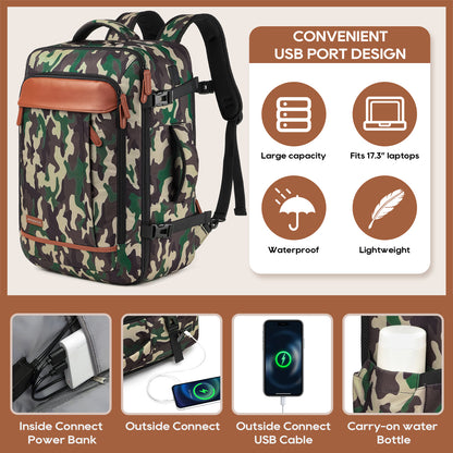 Melalenia 2PCS Mochila de viaje de mano impermeable aprobada por aerolíneas con bolsa de aseo, puerto USB, cómoda