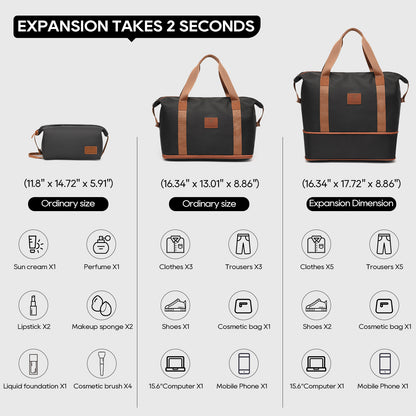 Joyway Travel Duffel Bag Set Waterproof Carry-On Weekender Bag with Toiletry Bag, Lightweight Expandable Overnight Luggage for Women & Men