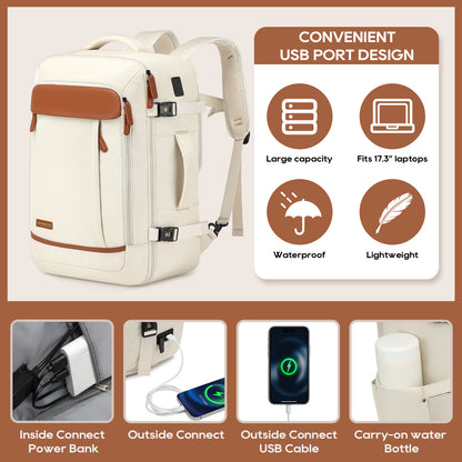 Melalenia 2PCS Mochila de viaje de mano impermeable aprobada por aerolíneas con bolsa de aseo, puerto USB, cómoda