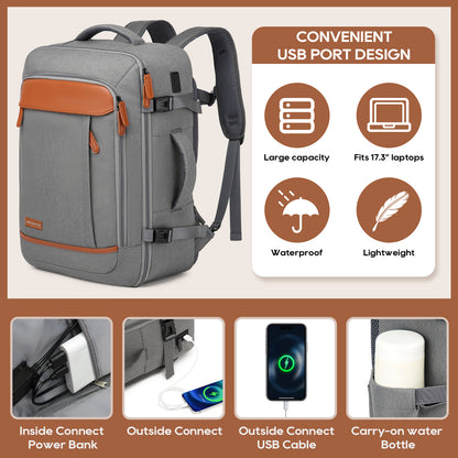 Melalenia 2PCS Mochila de viaje de mano impermeable aprobada por aerolíneas con bolsa de aseo, puerto USB, cómoda