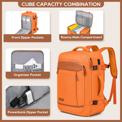 Melalenia 2PCS Mochila de viaje de mano impermeable aprobada por aerolíneas con bolsa de aseo, puerto USB, cómoda