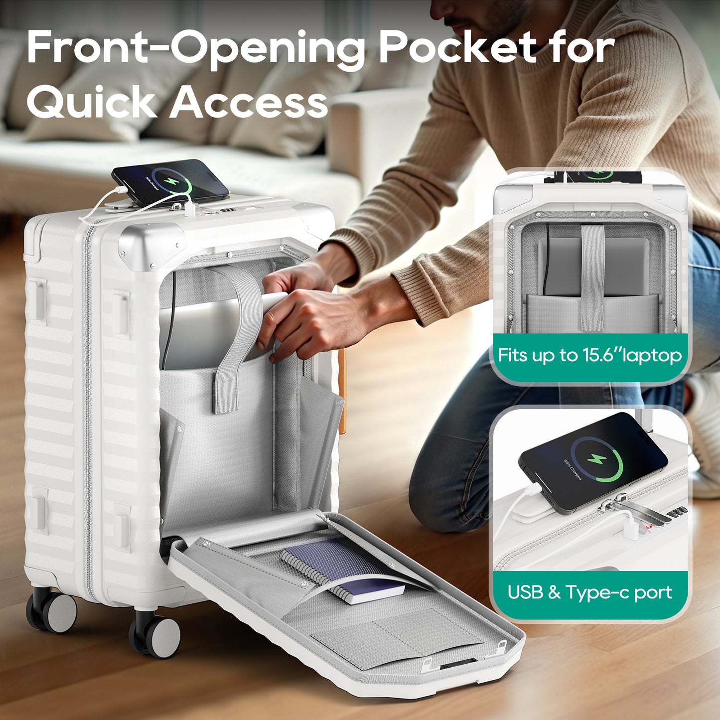 Joyway Front Opening Cover Carry-on Luggage Side Hooks TSA Lock Spinner Wheels YKK Zippers，PC material TR017