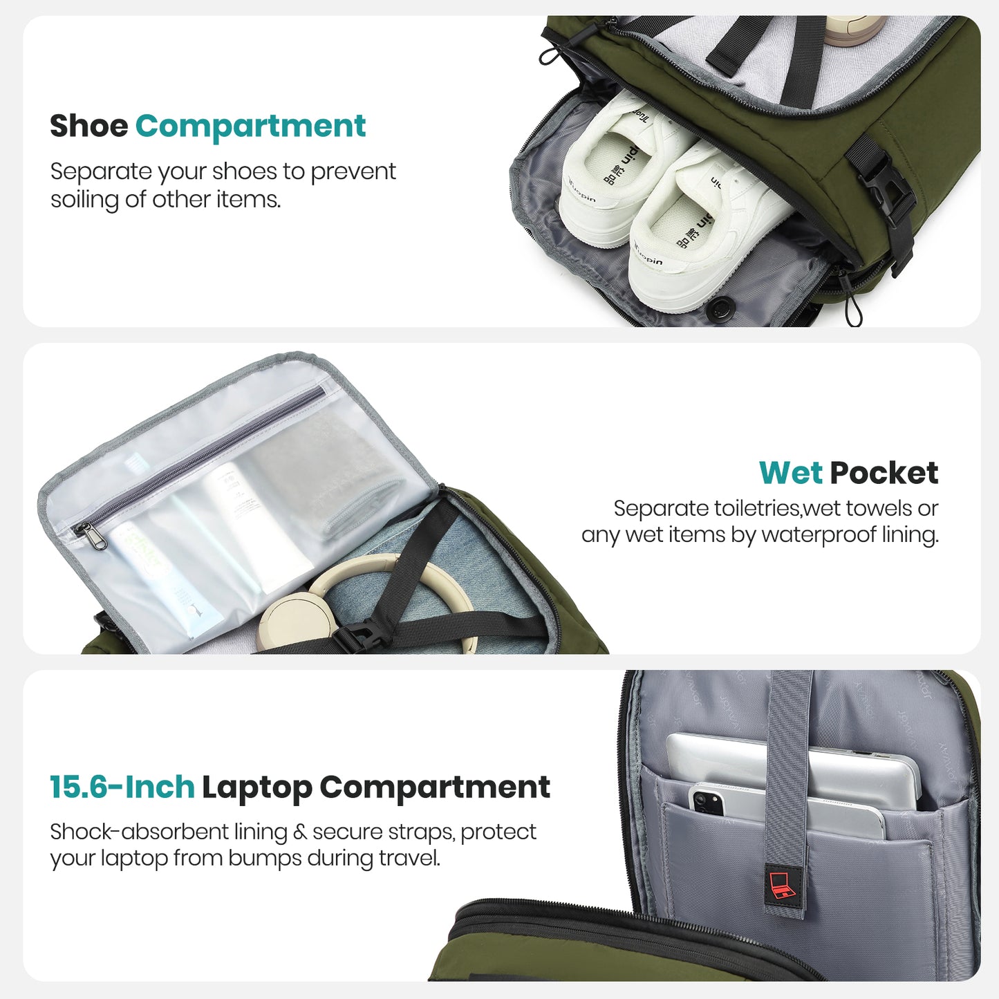Joyway Travel Backpack for Women & Men Large Capacity Carry On Backpack with Shoe Compartment Waterproof Weekender Bag Laptop Backpack with Wide Opening Overnight Bag for Travel Work Gym