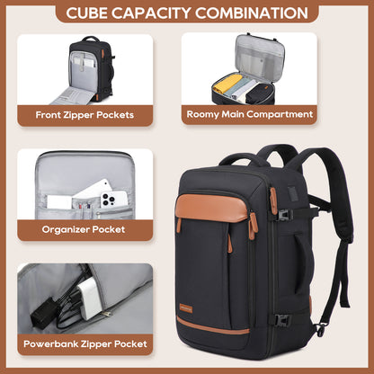 Melalenia 2PCS Mochila de viaje de mano impermeable aprobada por aerolíneas con bolsa de aseo, puerto USB, cómoda