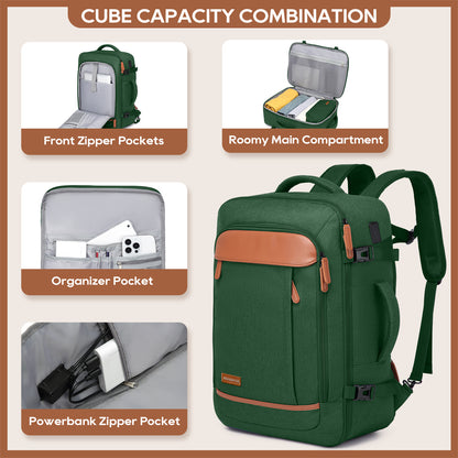 Melalenia 2PCS Mochila de viaje de mano impermeable aprobada por aerolíneas con bolsa de aseo, puerto USB, cómoda