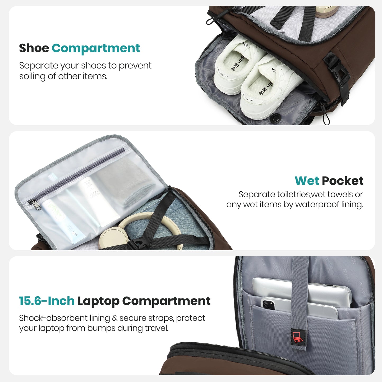 Joyway Travel Backpack for Women & Men Large Capacity Carry On Backpack with Shoe Compartment Waterproof Weekender Bag Laptop Backpack with Wide Opening Overnight Bag for Travel Work Gym