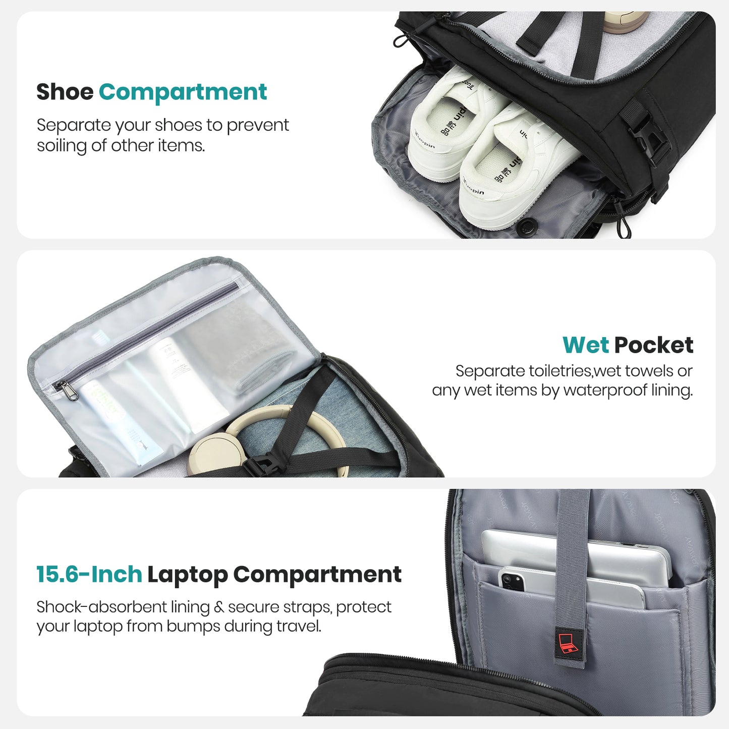 Joyway Travel Backpack for Women & Men Large Capacity Carry On Backpack with Shoe Compartment Waterproof Weekender Bag Laptop Backpack with Wide Opening Overnight Bag for Travel Work Gym