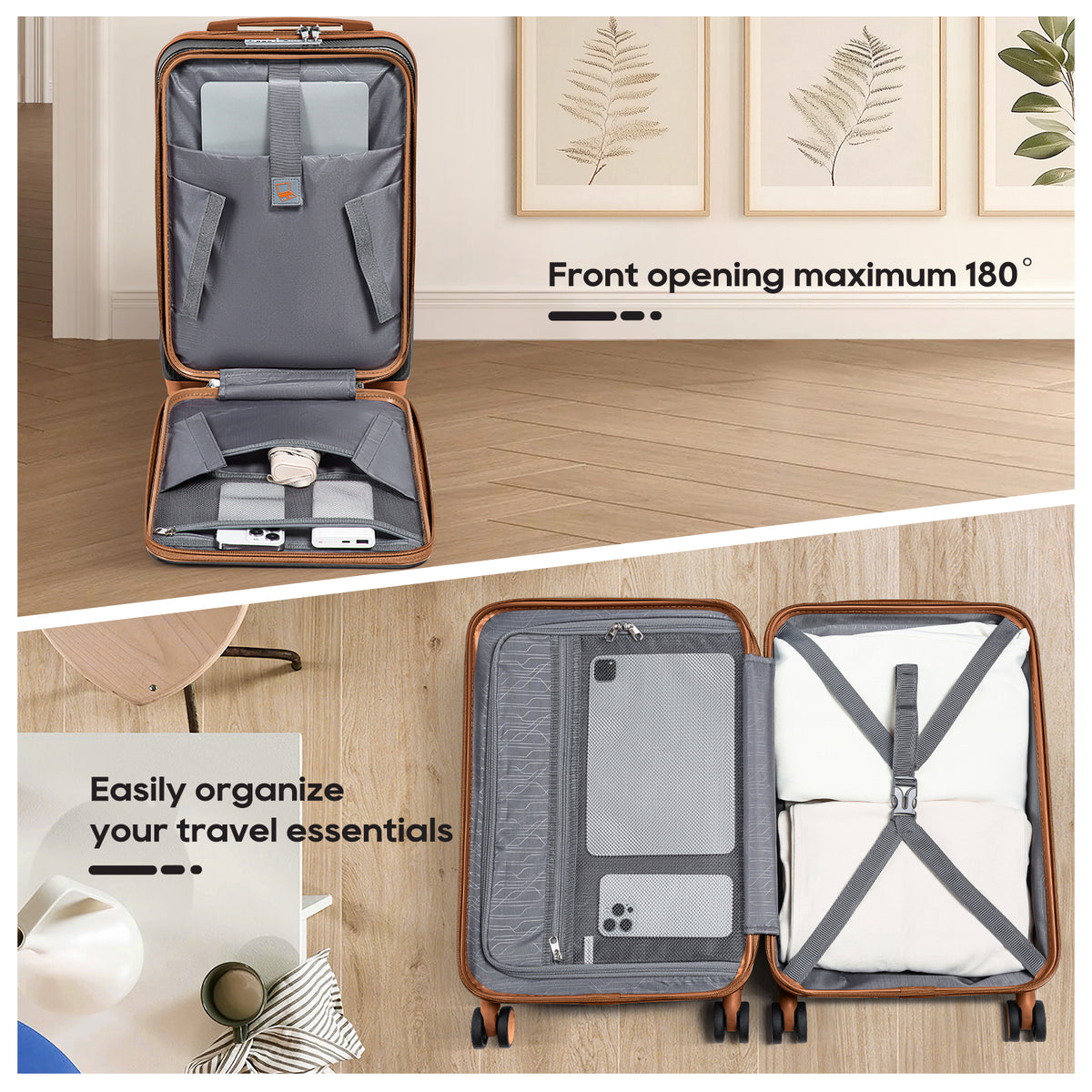 Interior of Joyway 3-Piece Front-Opening Carry-On Luggage Set