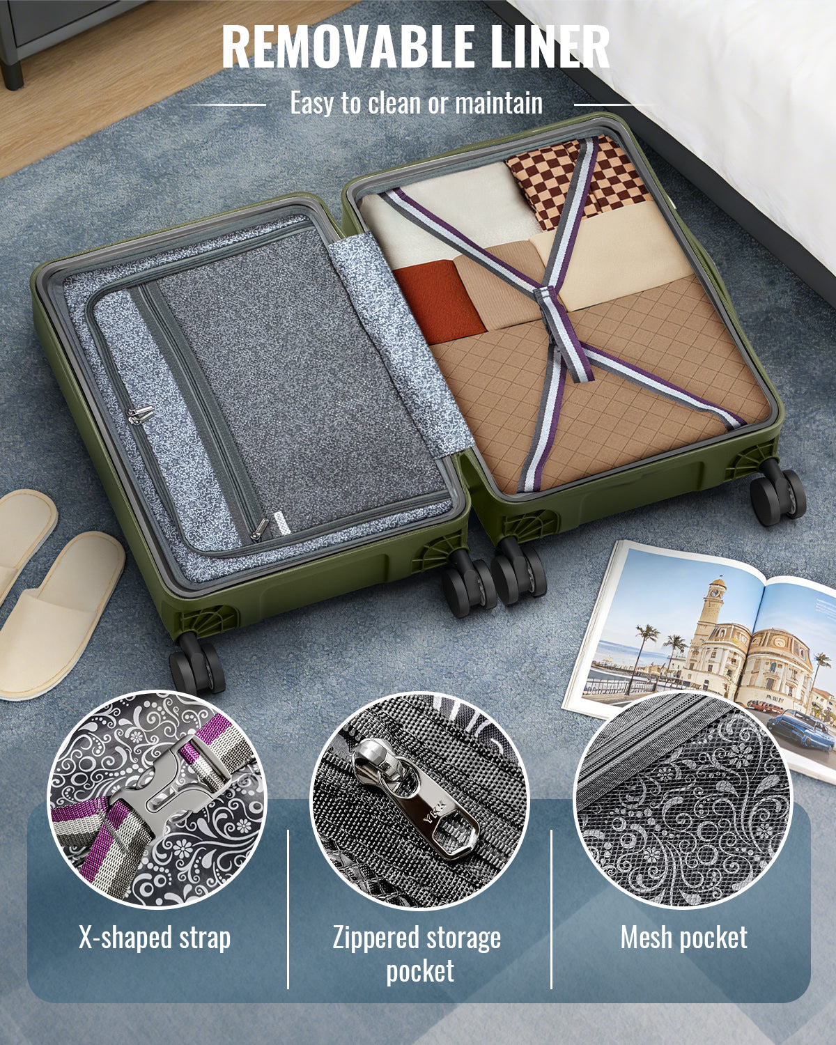 Interior of Joyway PF003 4-Piece Hardshell Luggage Set