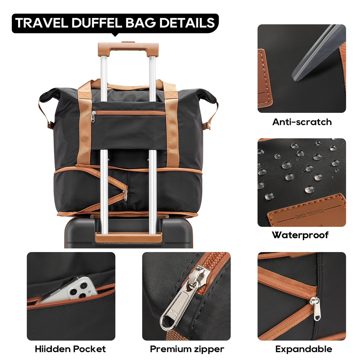 Joyway Travel Duffel Bag Set Waterproof Carry-On Weekender Bag with Toiletry Bag, Lightweight Expandable Overnight Luggage for Women & Men