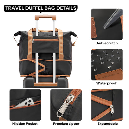 Joyway Travel Duffel Bag Set Waterproof Carry-On Weekender Bag with Toiletry Bag, Lightweight Expandable Overnight Luggage for Women & Men