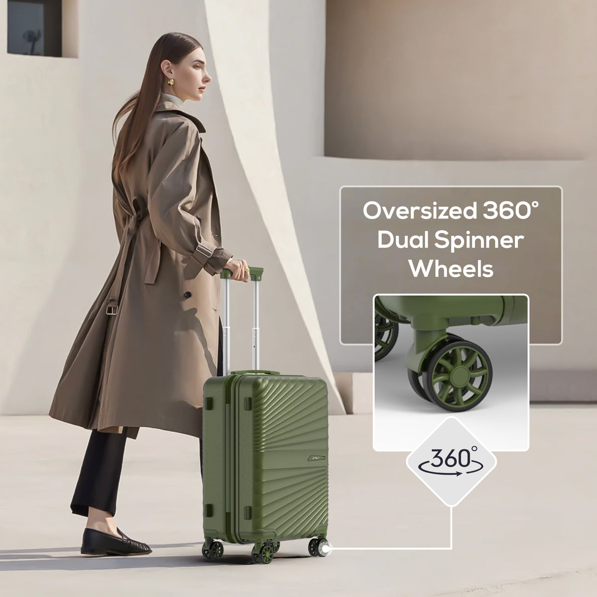 Joyway Luggage Set 6 Piece ABS Hardside Lightweight Suitcase with TSA Lock Spinner Wheels (18/20/24/28),Green-Brown