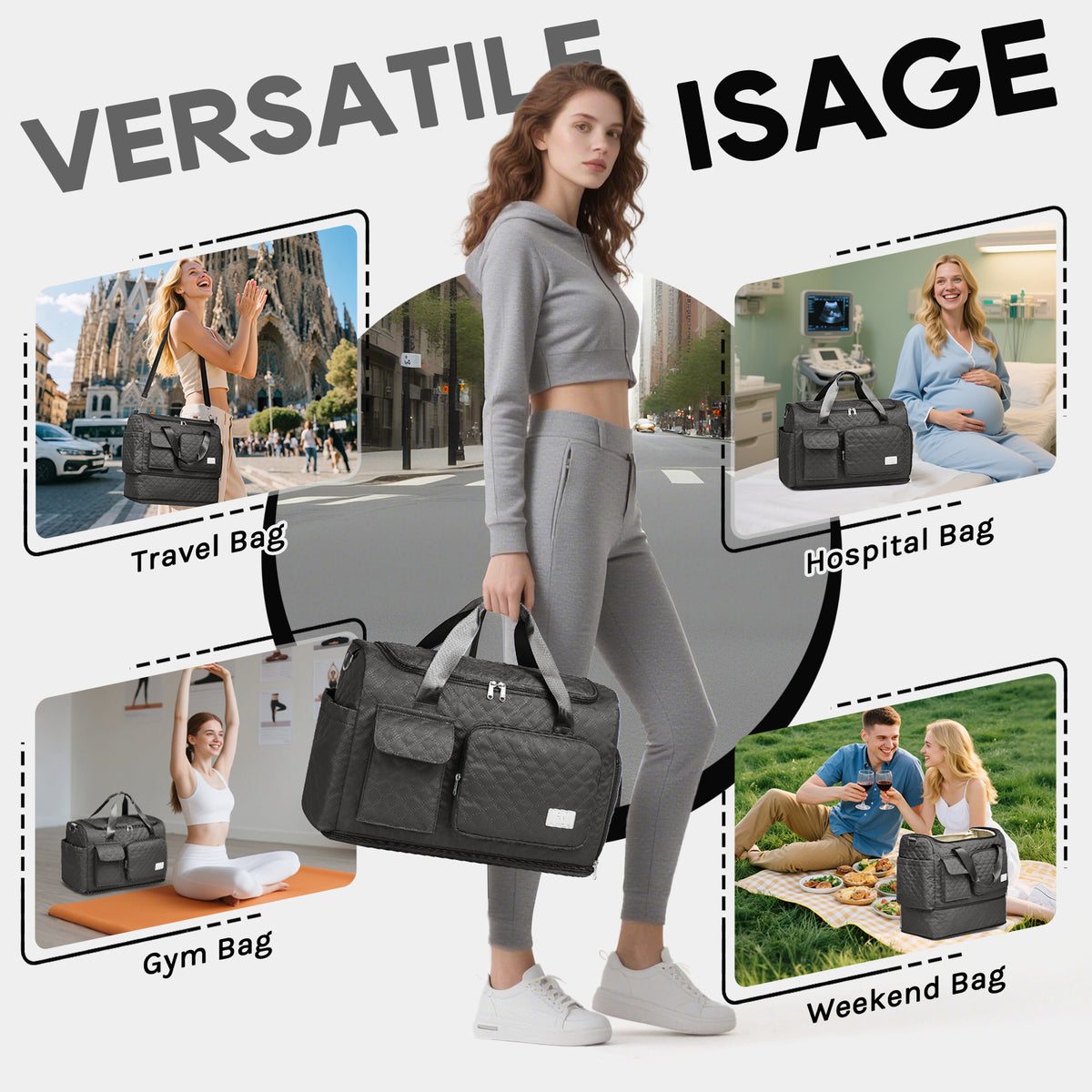 Bolsa de lona Joyway, bolsa de gimnasio plegable con bolsa para ropa mojada