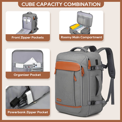 Melalenia 2PCS Mochila de viaje de mano impermeable aprobada por aerolíneas con bolsa de aseo, puerto USB, cómoda