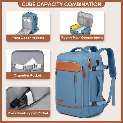 Melalenia 2PCS Mochila de viaje de mano impermeable aprobada por aerolíneas con bolsa de aseo, puerto USB, cómoda