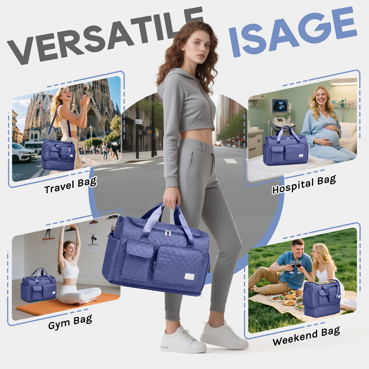 Bolsa de lona Joyway, bolsa de gimnasio plegable con bolsa para ropa mojada