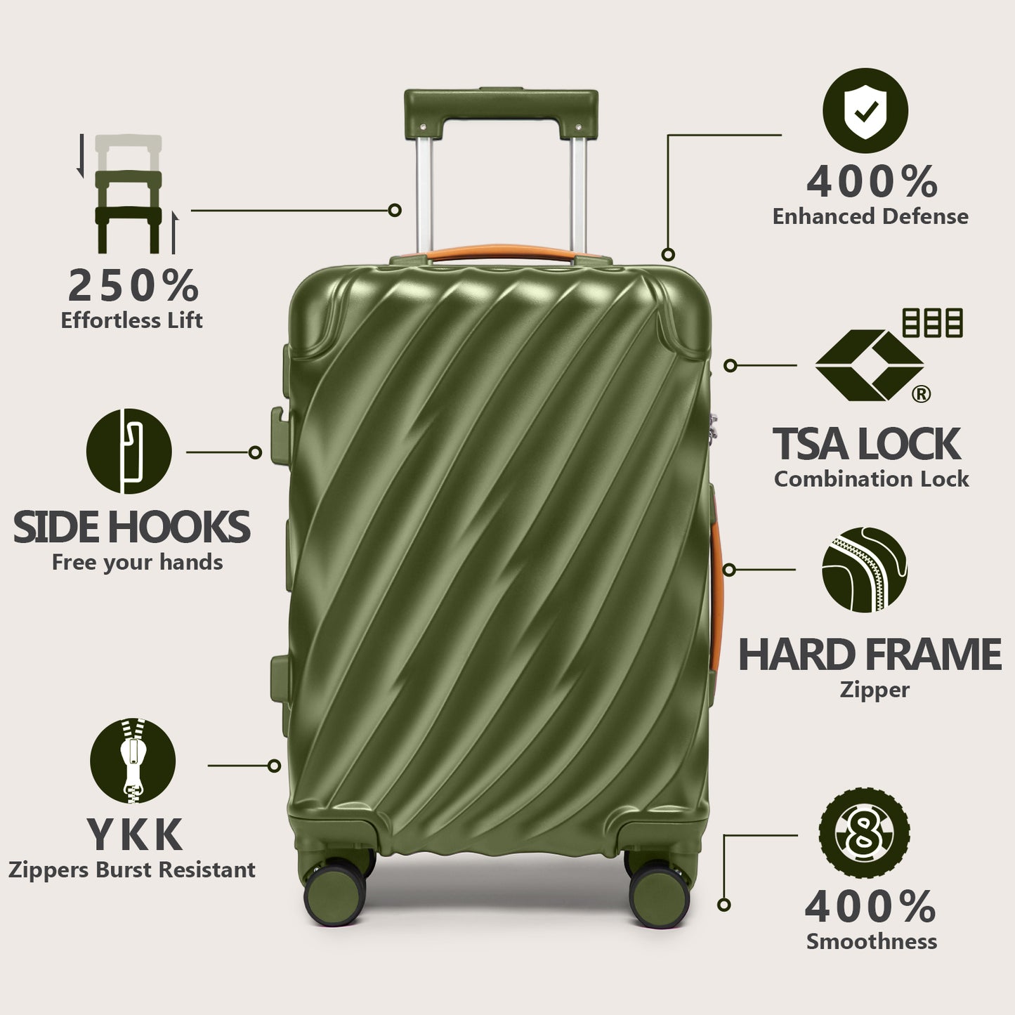 Joyway 5-Piece Luggage Set PC Ultra-Hard Shell Lightweight Suitcase TSA Lock Brake Spinner Wheels (20/24/29) with Backpack Black TR025