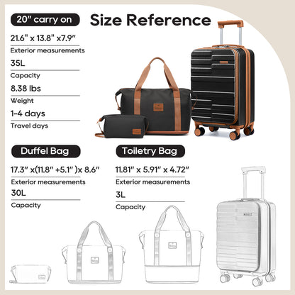 Joyway 3-Piece Front-Opening Carry-On Luggage Set