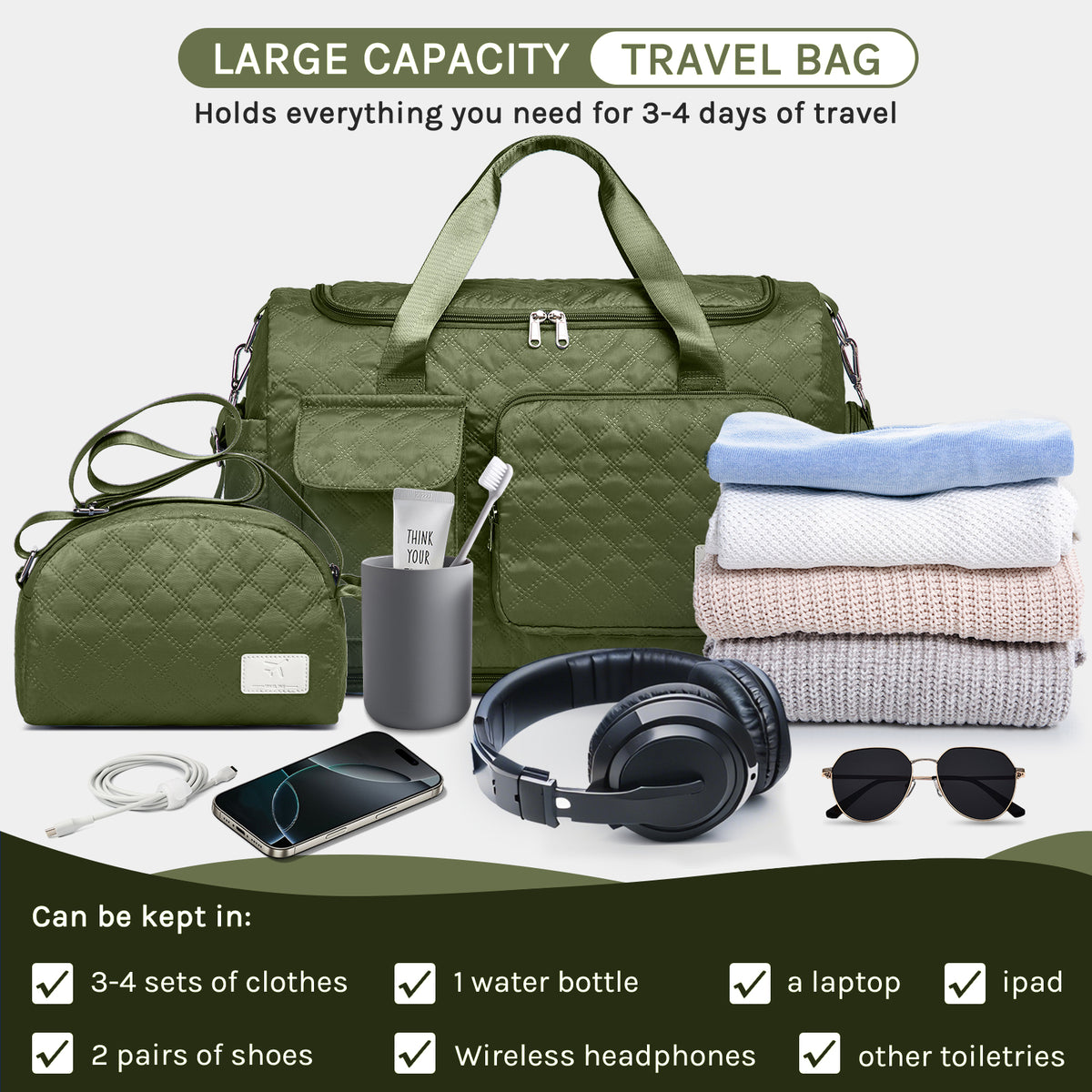 Bolsa de lona Joyway, bolsa de gimnasio plegable con bolsa para ropa mojada