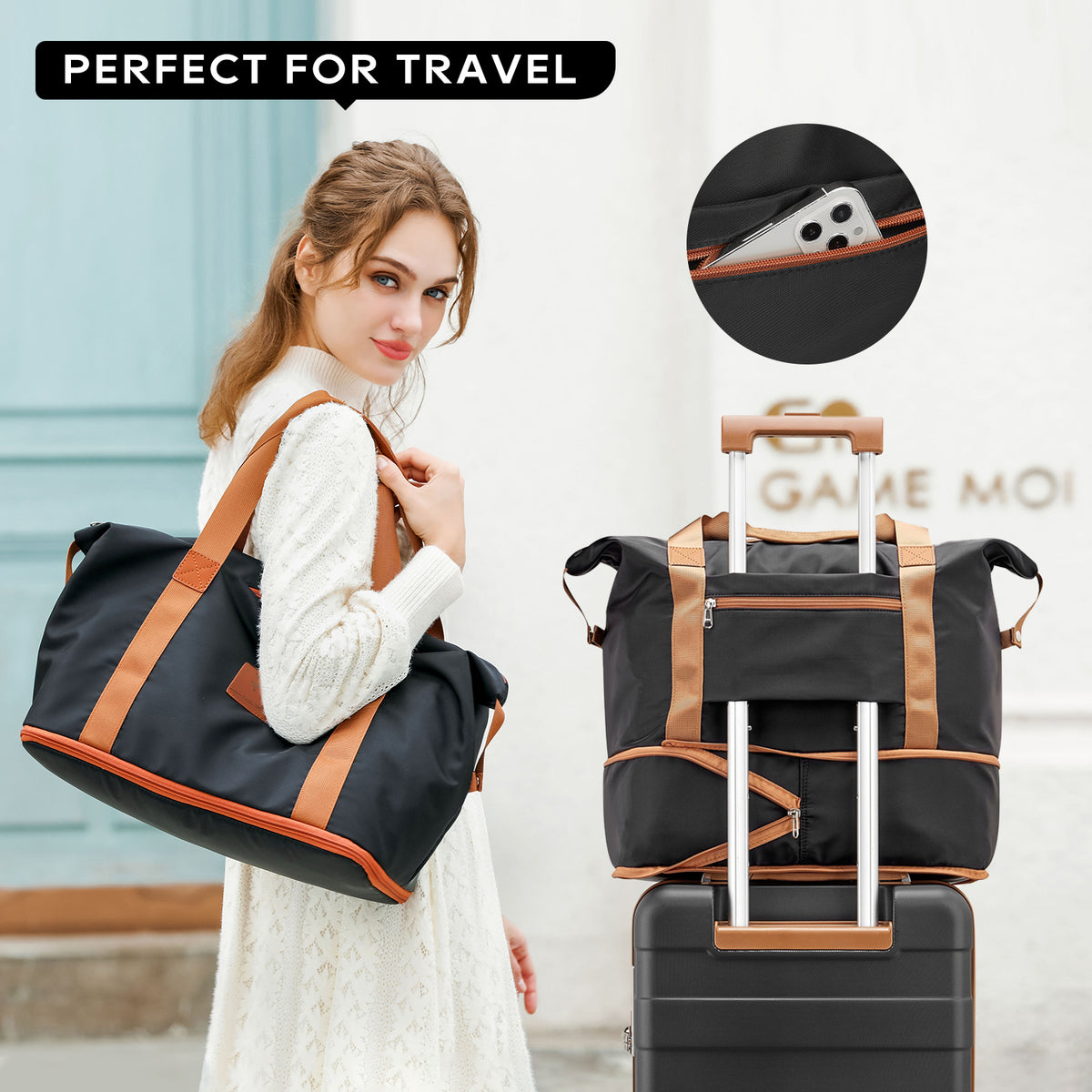 Joyway Travel Duffel Bag Set Waterproof Carry-On Weekender Bag with Toiletry Bag, Lightweight Expandable Overnight Luggage for Women & Men