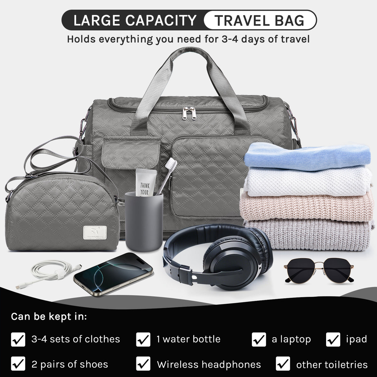 Bolsa de lona Joyway, bolsa de gimnasio plegable con bolsa para ropa mojada
