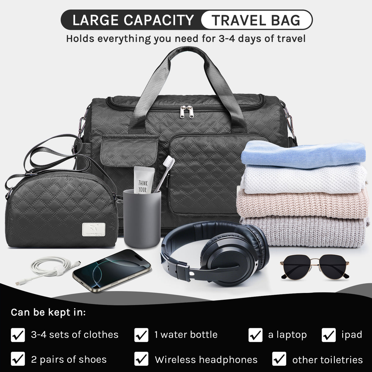 Bolsa de lona Joyway, bolsa de gimnasio plegable con bolsa para ropa mojada