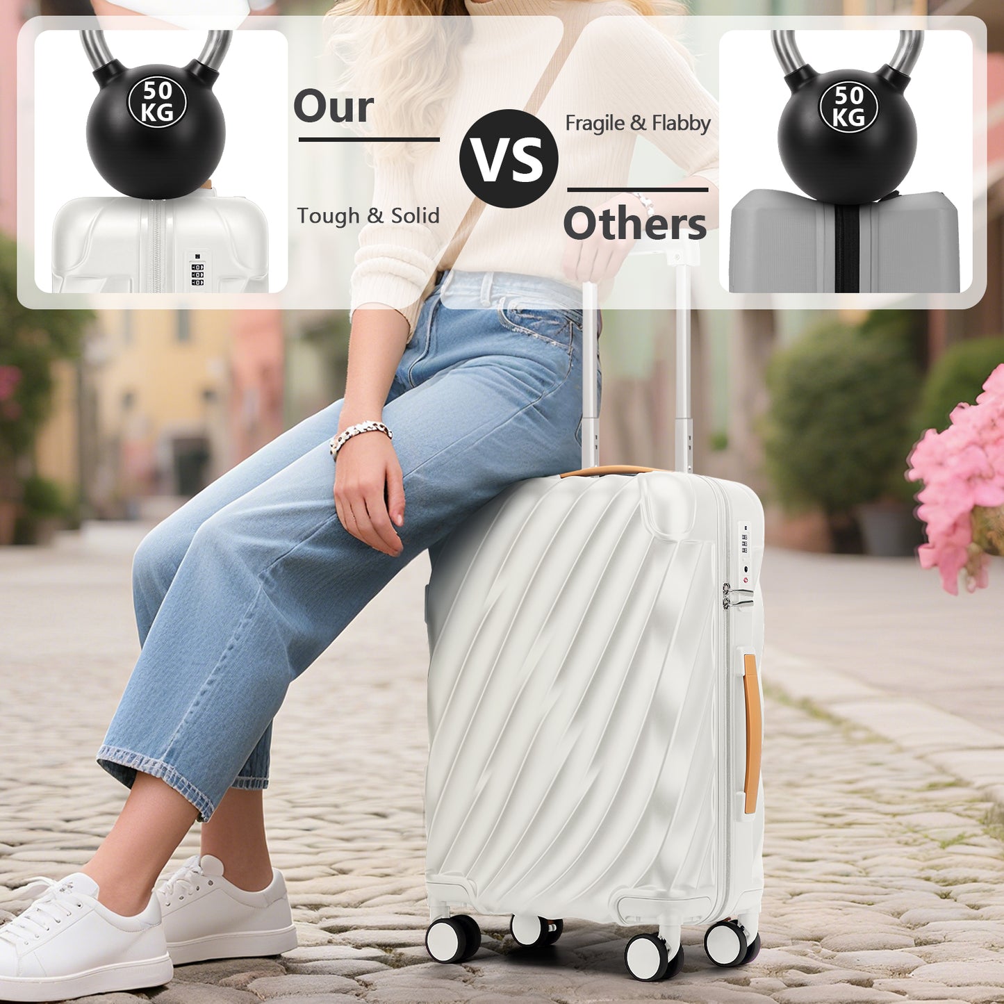 Joyway 5-Piece Luggage Set PC Ultra-Hard Shell Lightweight Suitcase TSA Lock Brake Spinner Wheels (20/24/29) with Backpack Black TR025