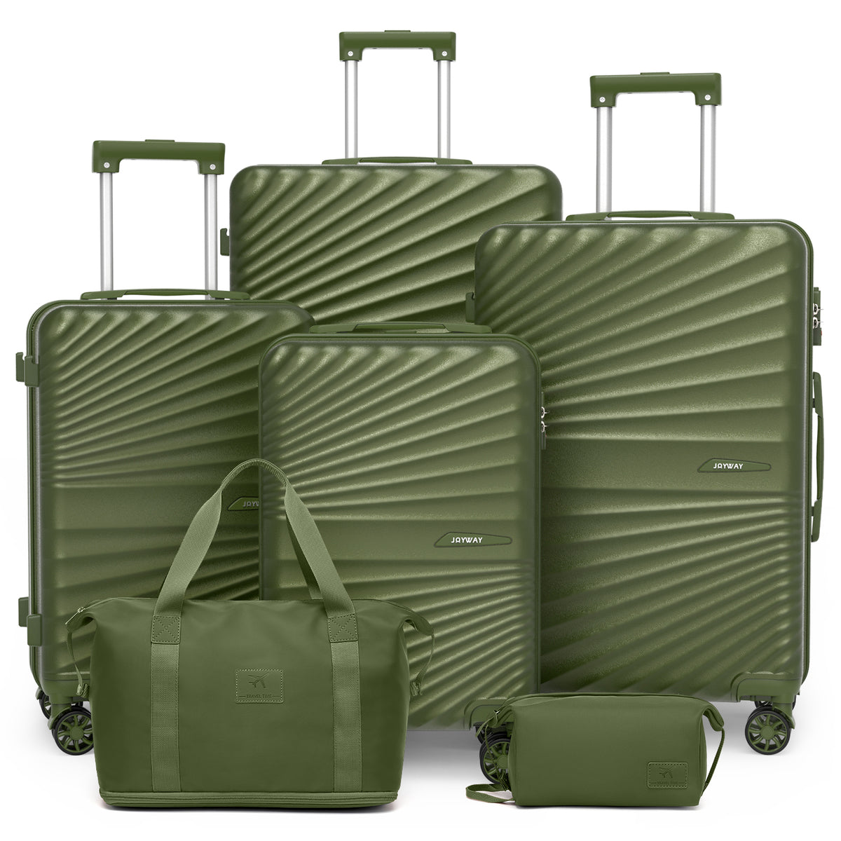 Joyway Luggage Set 6 Piece ABS Hardside Lightweight Suitcase with TSA Lock Spinner Wheels (18/20/24/28),Green-Brown