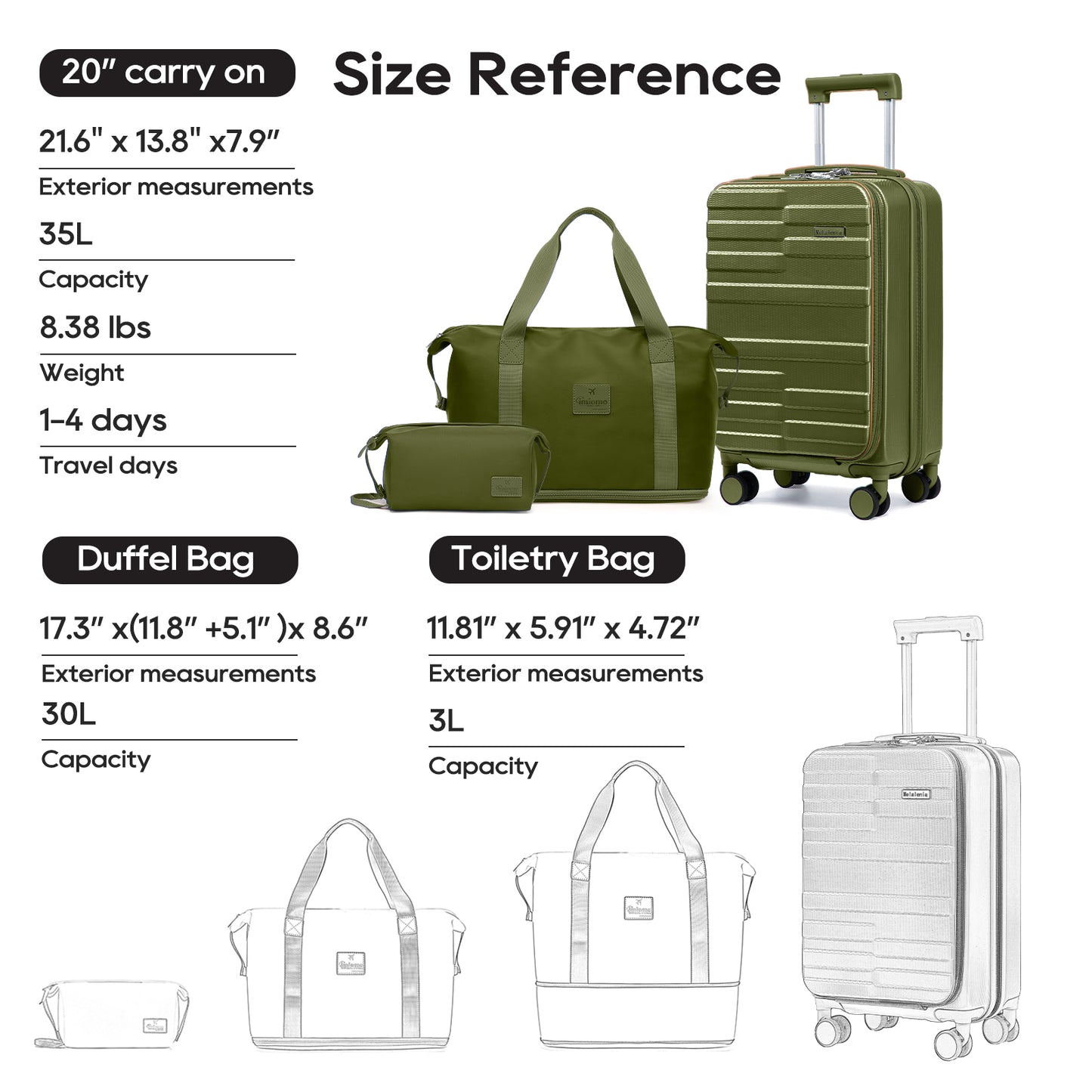 Melalenia 3-Piece Front Opening Cover Carry-on Luggage Side Hooks TSA Lock Spinner Wheels YKK Zippers