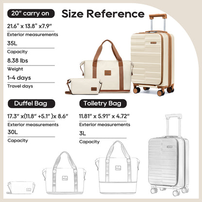 Joyway 3-Piece Front-Opening Carry-On Luggage Set