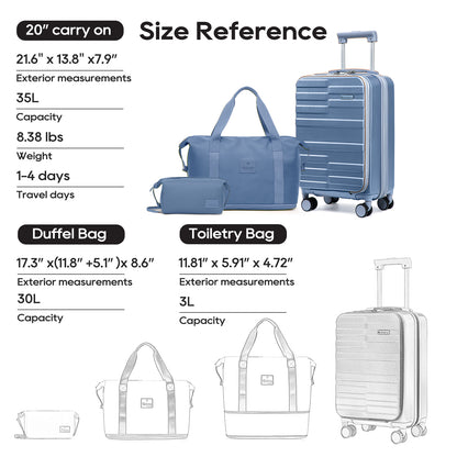 Joyway 3-Piece Front-Opening Carry-On Luggage Set