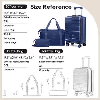 Joyway 3-Piece Front-Opening Carry-On Luggage Set