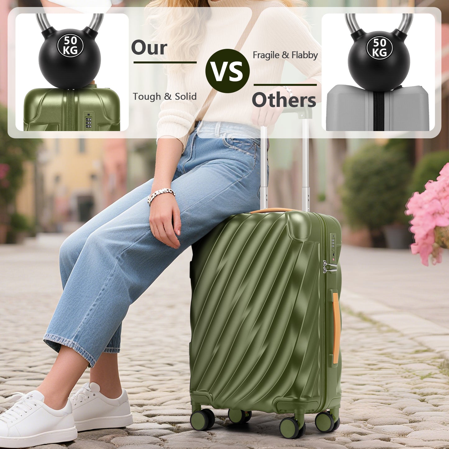 Joyway 5-Piece Luggage Set PC Ultra-Hard Shell Lightweight Suitcase TSA Lock Brake Spinner Wheels (20/24/29) with Backpack Black TR025